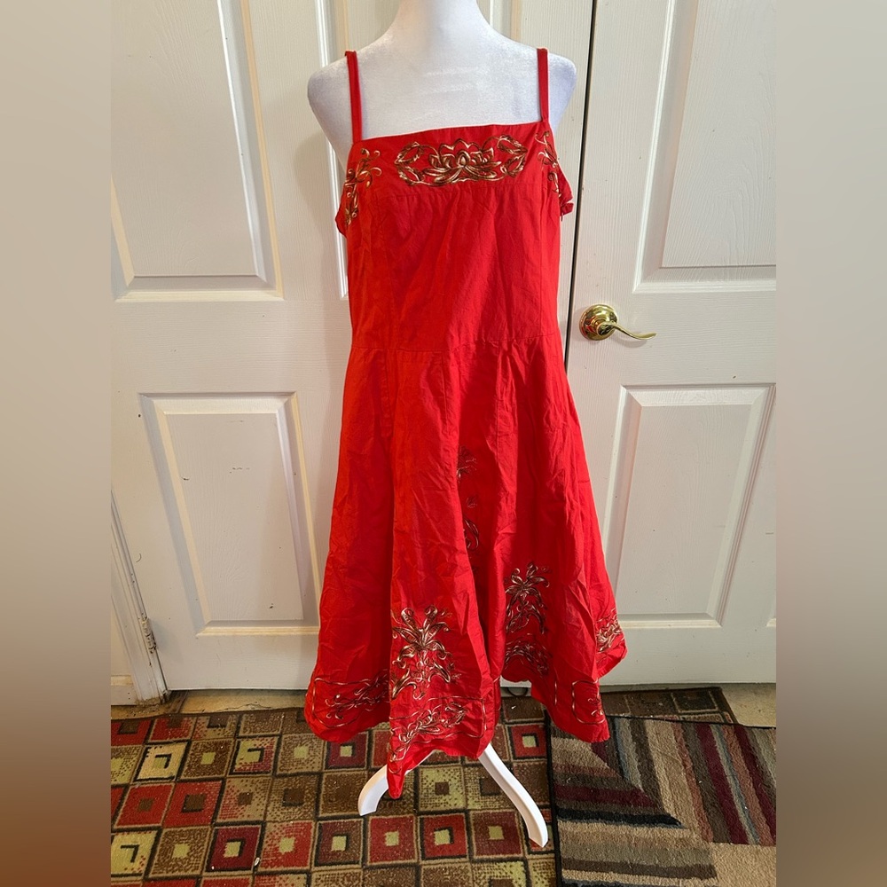 Signature by Robbie Bee red embroidered dress, size 14